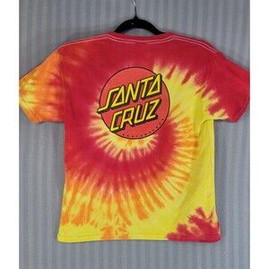 santa cruz red yellow tie dye t shirt top small short sleeve skater surf